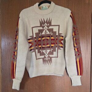 ‎Vintage Sears Kings Road Shop Men's Medium Orlon Acrylic Cream Brown Aztec